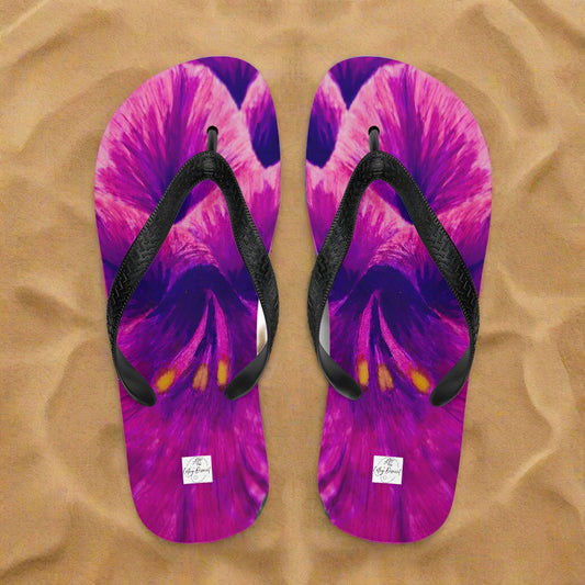 Flip-Flops - Royal Reverie - Purple Gladiolas - Colorful Floral Artwork Design, Wearable Art Shoes