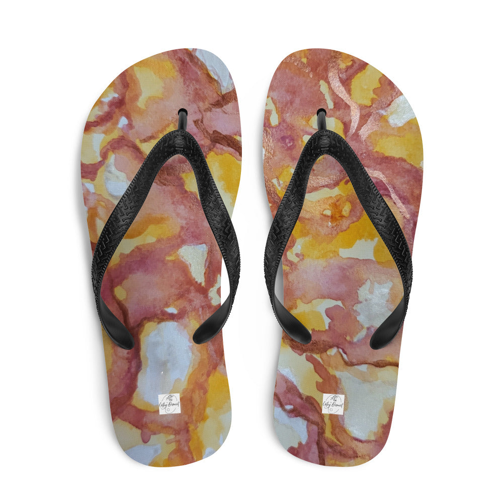 Flip-Flops - Sunset Veil - Colorful Abstract Artwork Design, Wearable Art Shoes