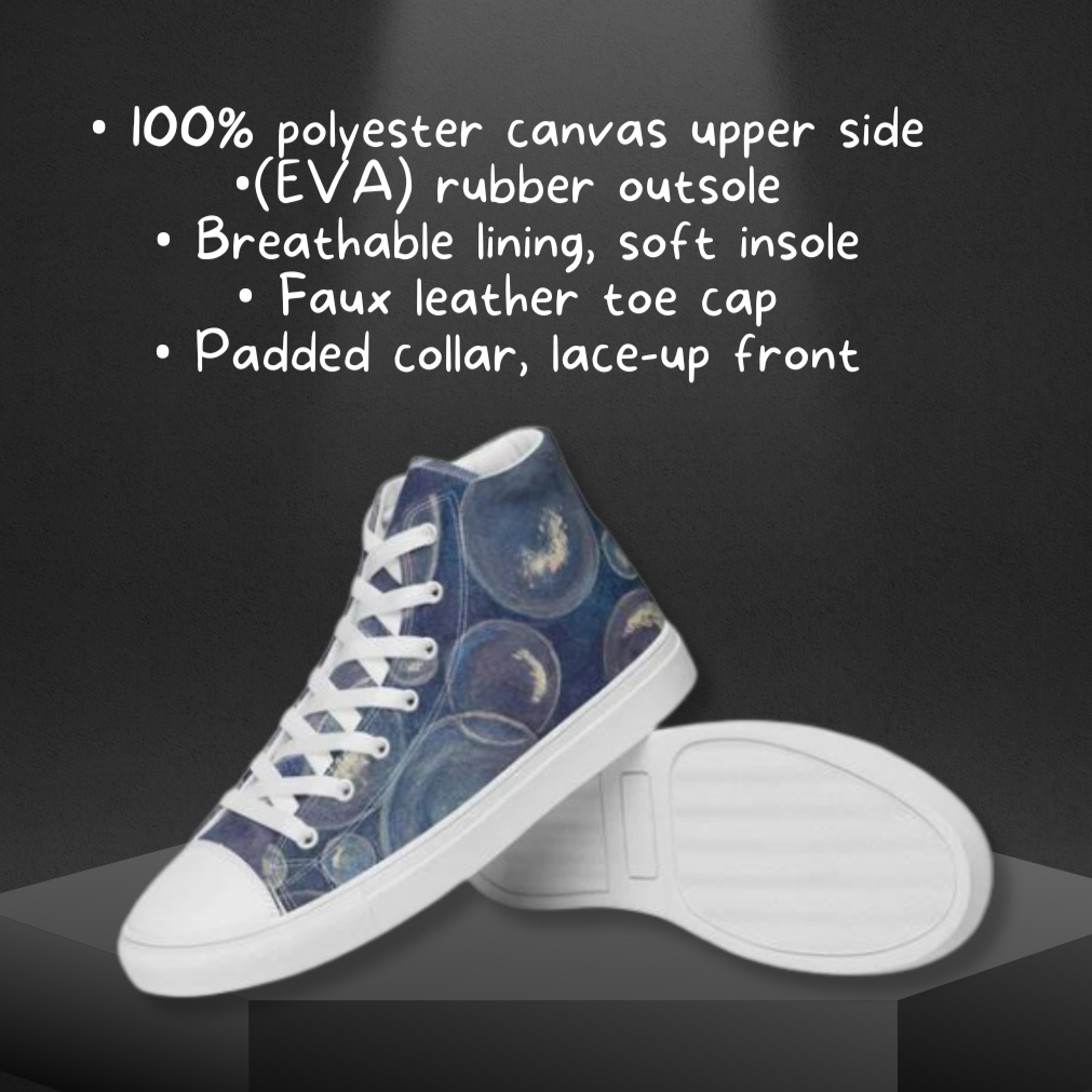 Tranquil Reflections: Blue and White Bubble Artwork Design Women’s high top canvas shoes