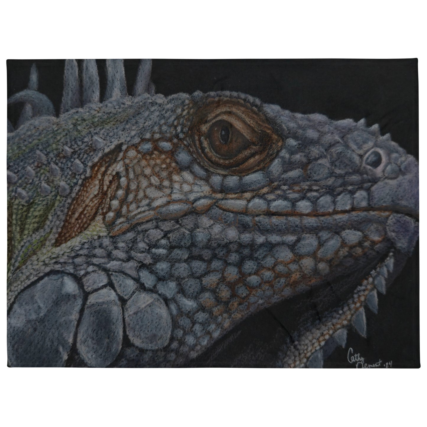 Reflective Reverie: Iguana's Gaze Artwork Design Throw Blanket