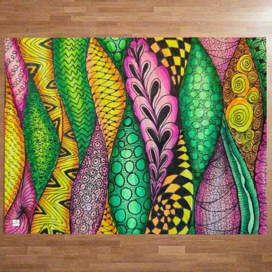 Throw Blanket - Zen Bloom - Colorful Zentangle Artwork Design, Cozy Art Throw