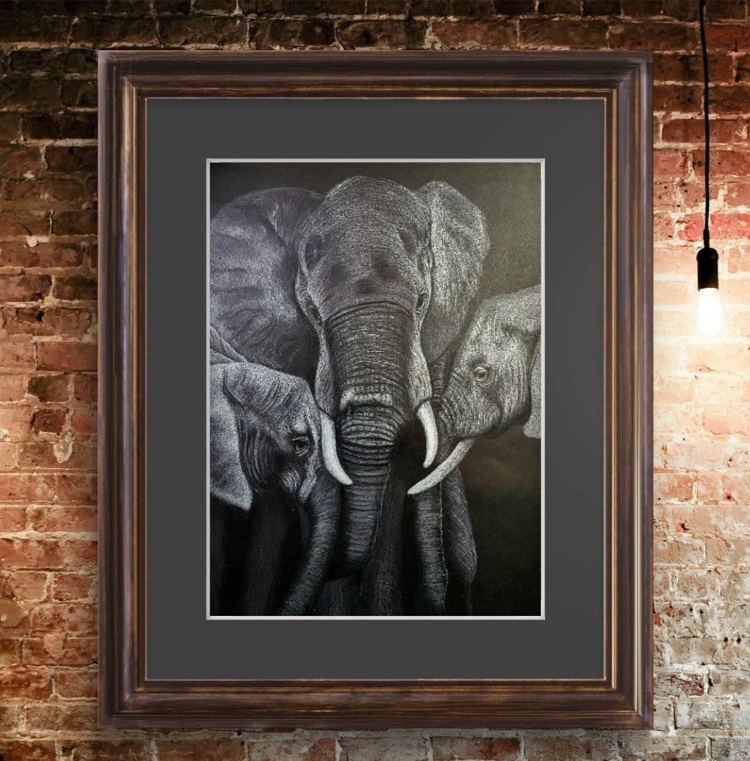 Original Artwork (available) Elephant Trio In Black