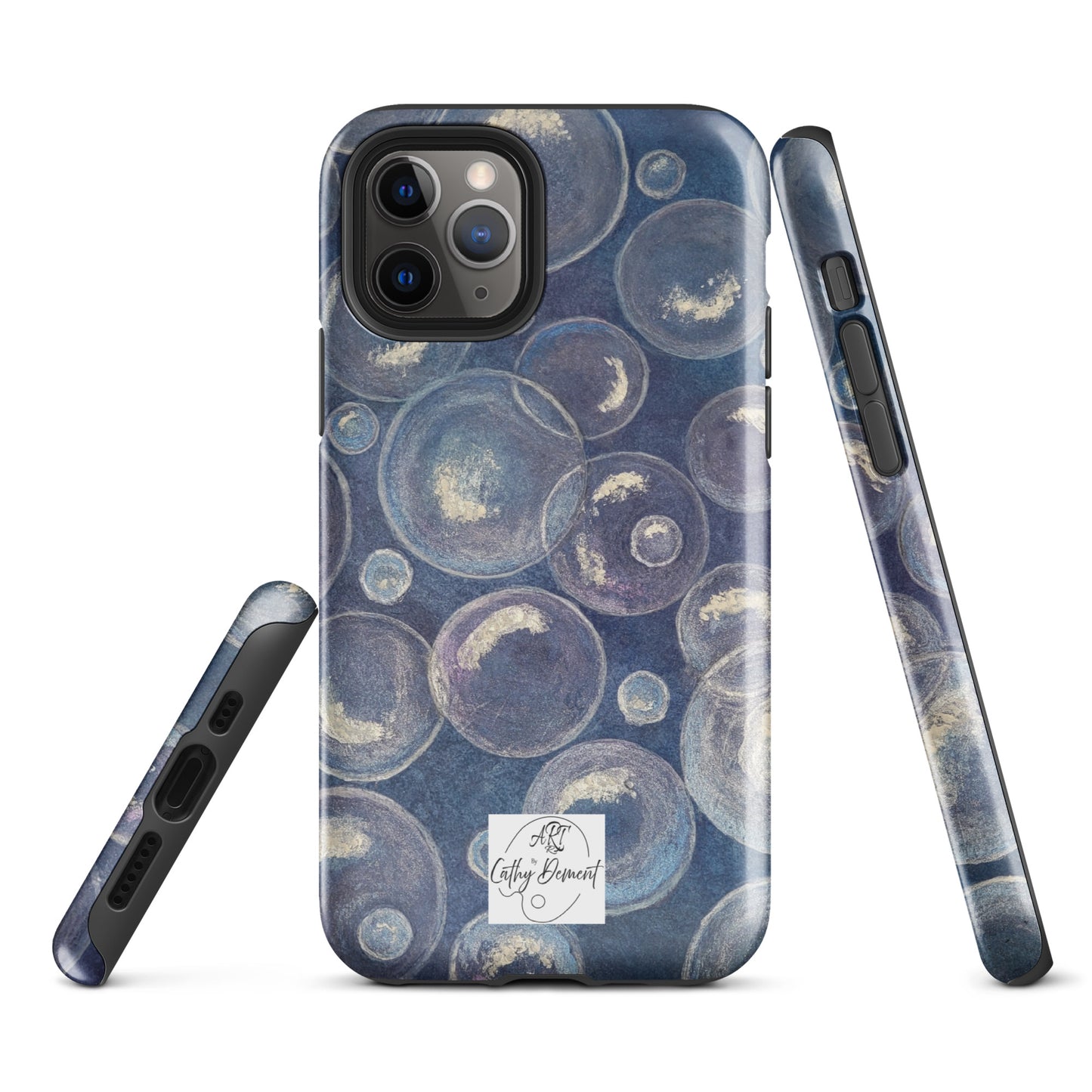 Tough Phone Case for iPhone® - Tranquil Reflections: Blue and White Bubbles Artwork Design