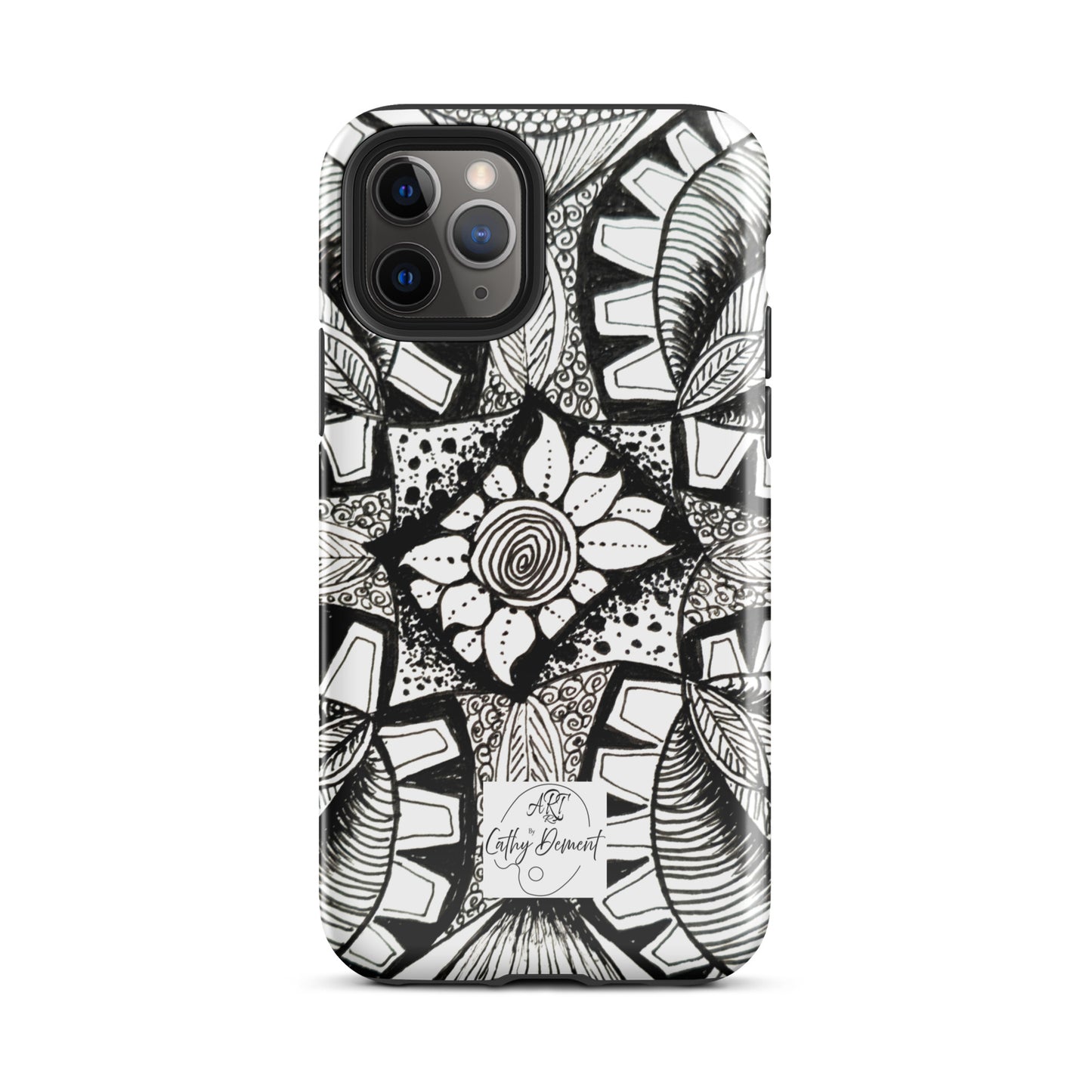 Tough Case for iPhone® - Zen-dala, Monochrome Zentangle, Floral Artwork Design Cellphone Case