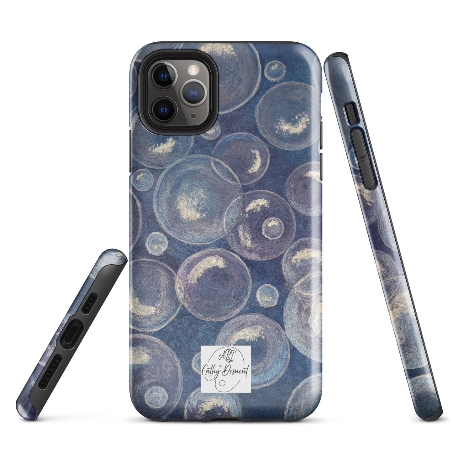 Tough Phone Case for iPhone® - Tranquil Reflections: Blue and White Bubbles Artwork Design