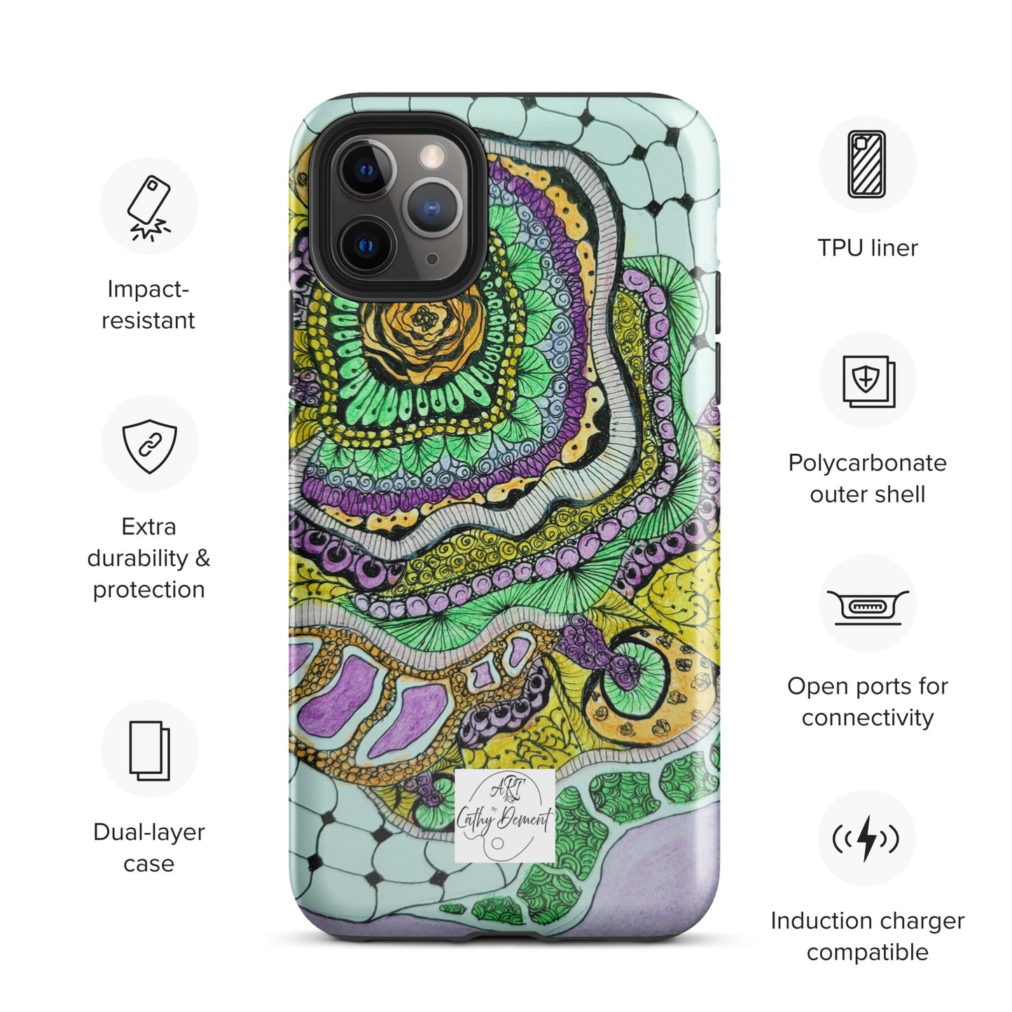 Tough Case for iPhone® - Zen Floral Bliss: Zentangle Design Artwork