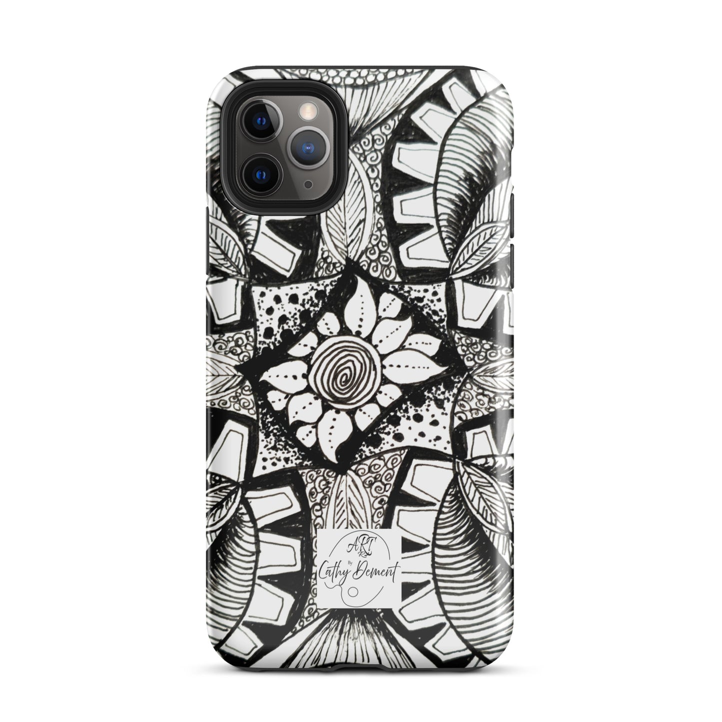 Tough Case for iPhone® - Zen-dala, Monochrome Zentangle, Floral Artwork Design Cellphone Case