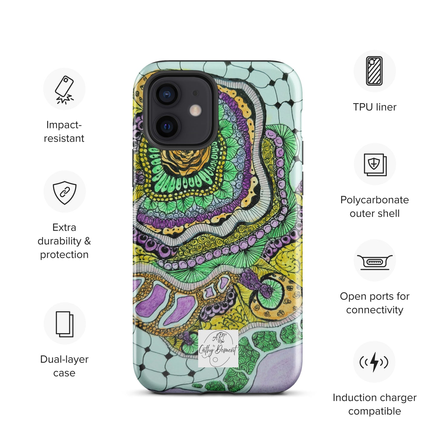 Tough Case for iPhone® - Zen Floral Bliss: Zentangle Design Artwork