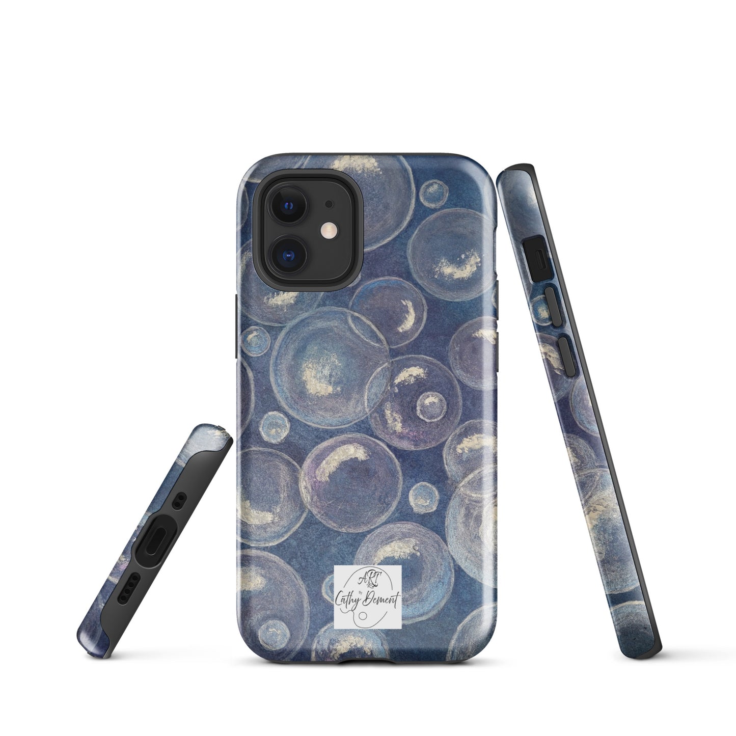 Tough Phone Case for iPhone® - Tranquil Reflections: Blue and White Bubbles Artwork Design