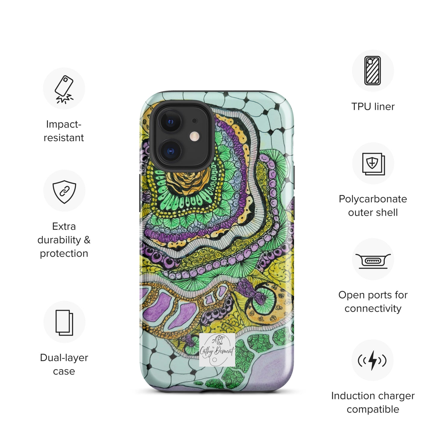 Tough Case for iPhone® - Zen Floral Bliss: Zentangle Design Artwork