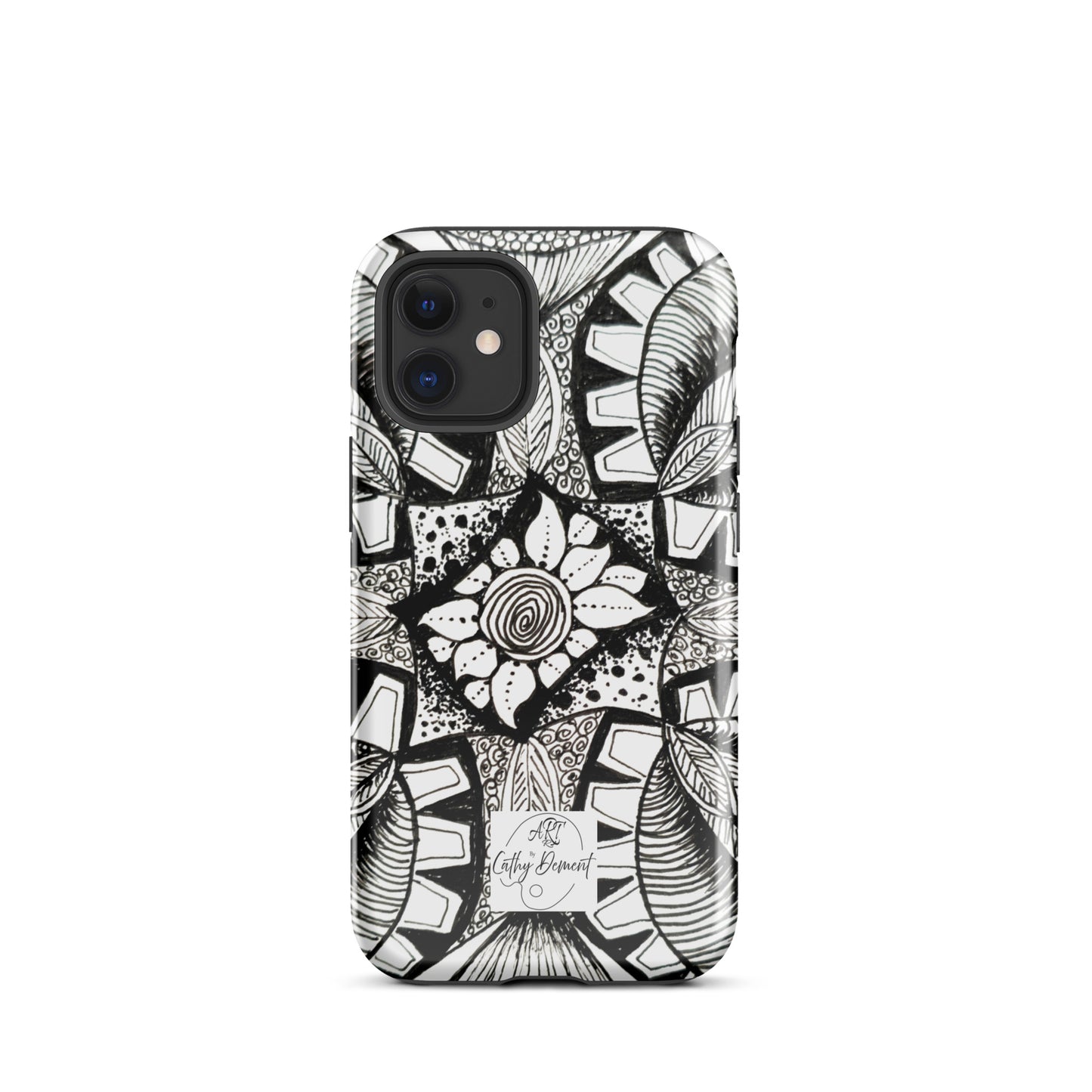 Tough Case for iPhone® - Zen-dala, Monochrome Zentangle, Floral Artwork Design Cellphone Case