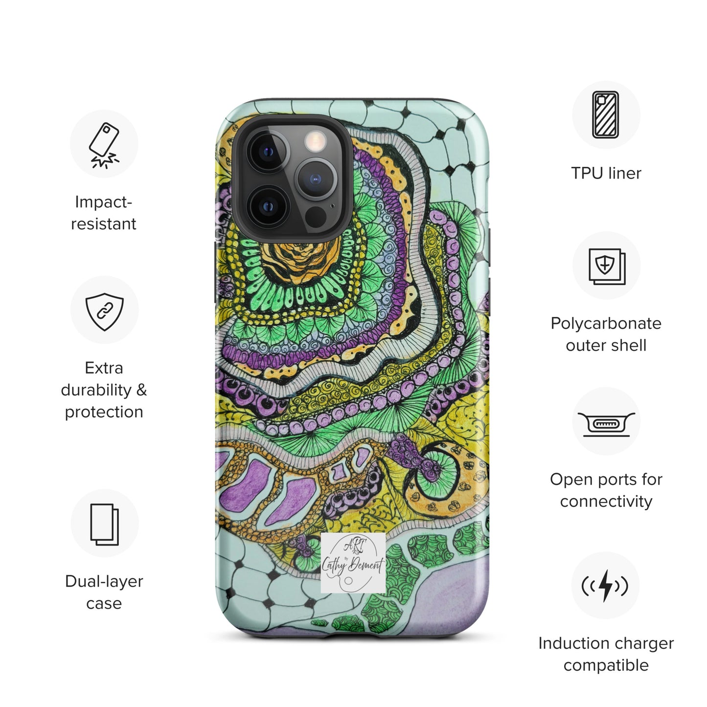 Tough Case for iPhone® - Zen Floral Bliss: Zentangle Design Artwork