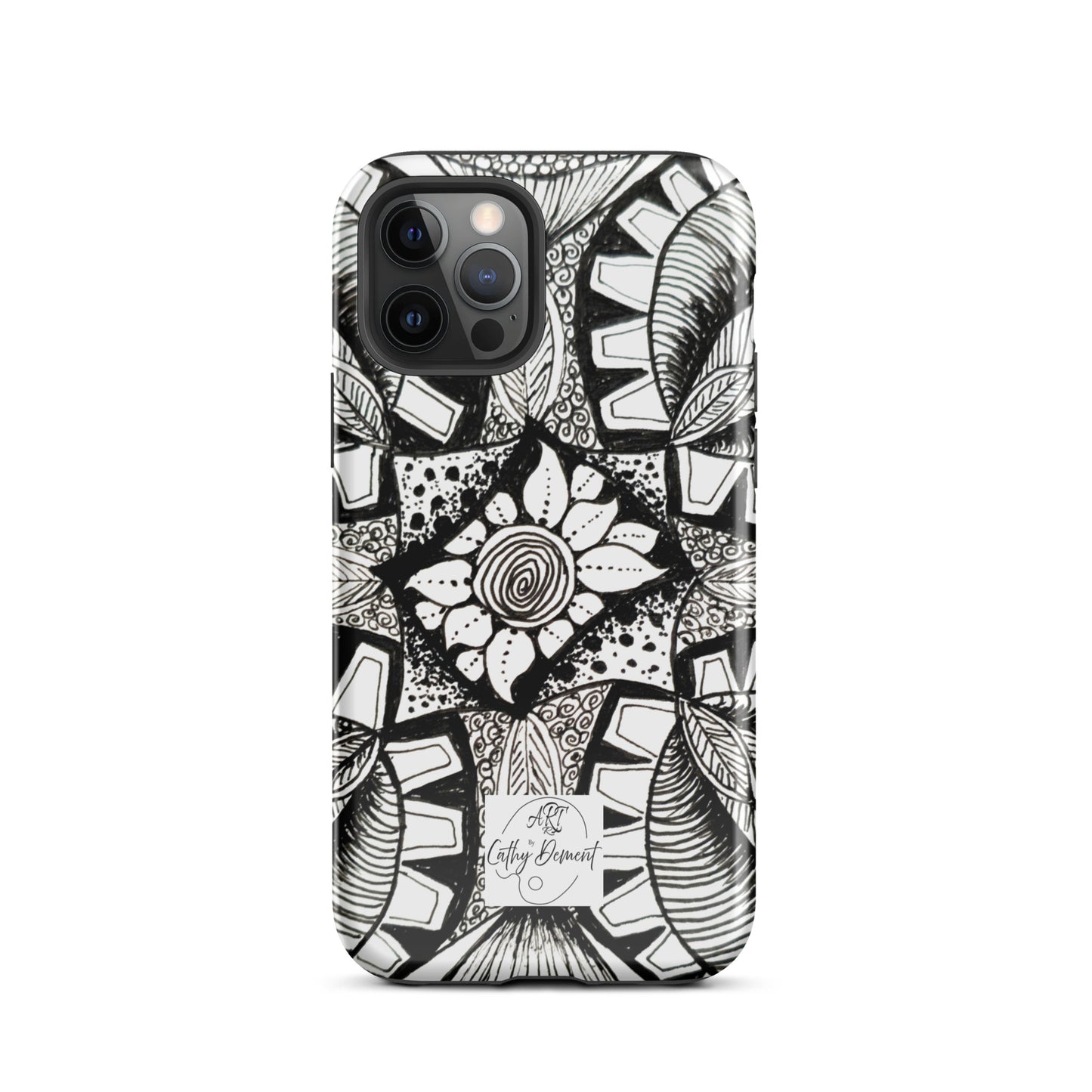 Tough Case for iPhone® - Zen-dala, Monochrome Zentangle, Floral Artwork Design Cellphone Case