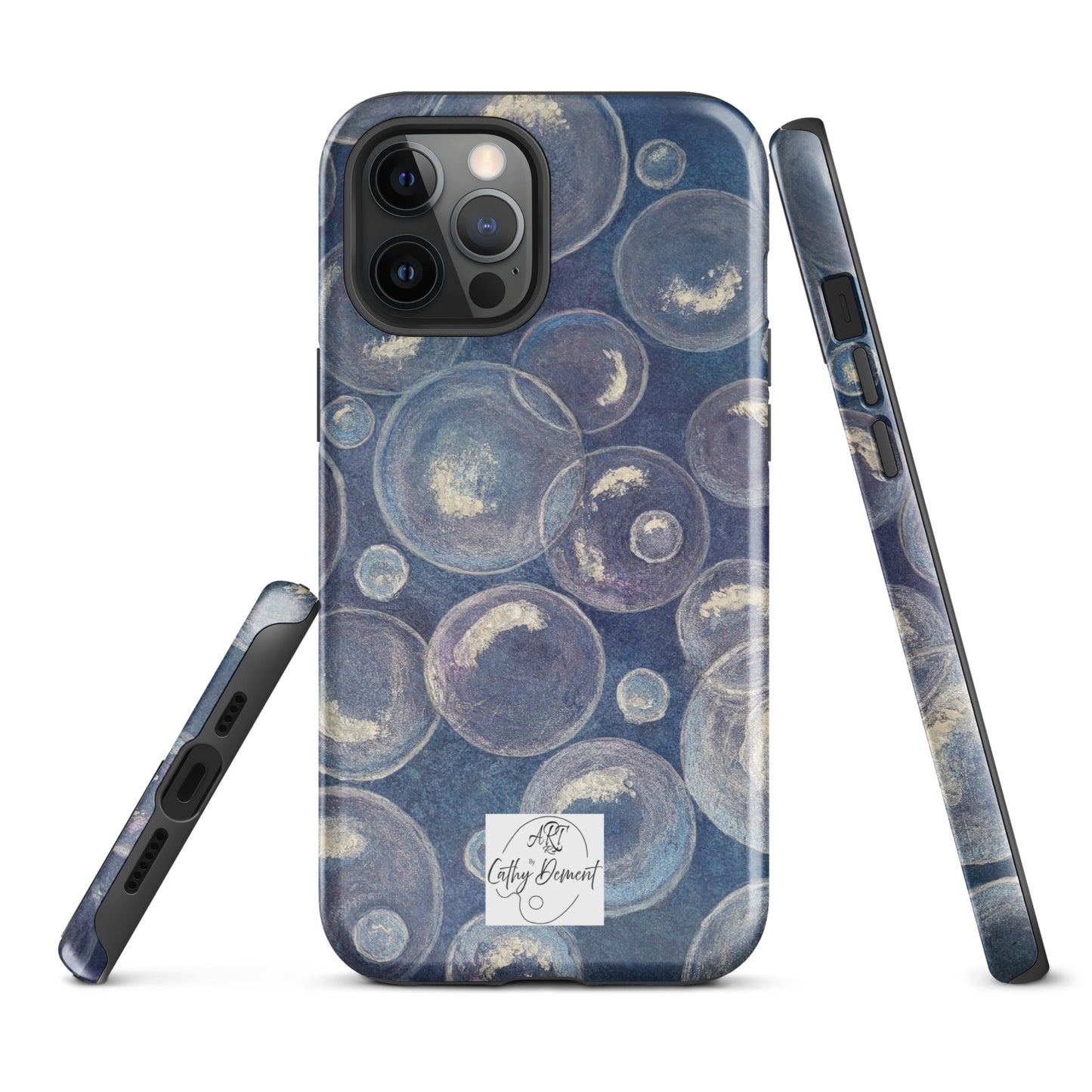 Tough Phone Case for iPhone® - Tranquil Reflections: Blue and White Bubbles Artwork Design