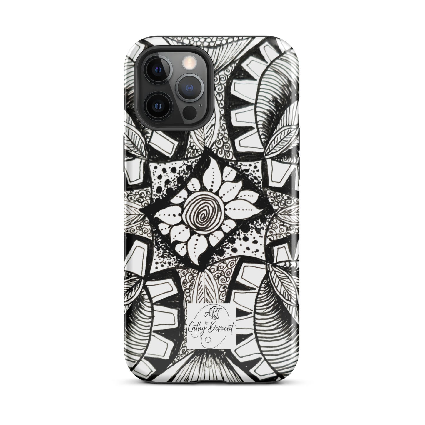 Tough Case for iPhone® - Zen-dala, Monochrome Zentangle, Floral Artwork Design Cellphone Case