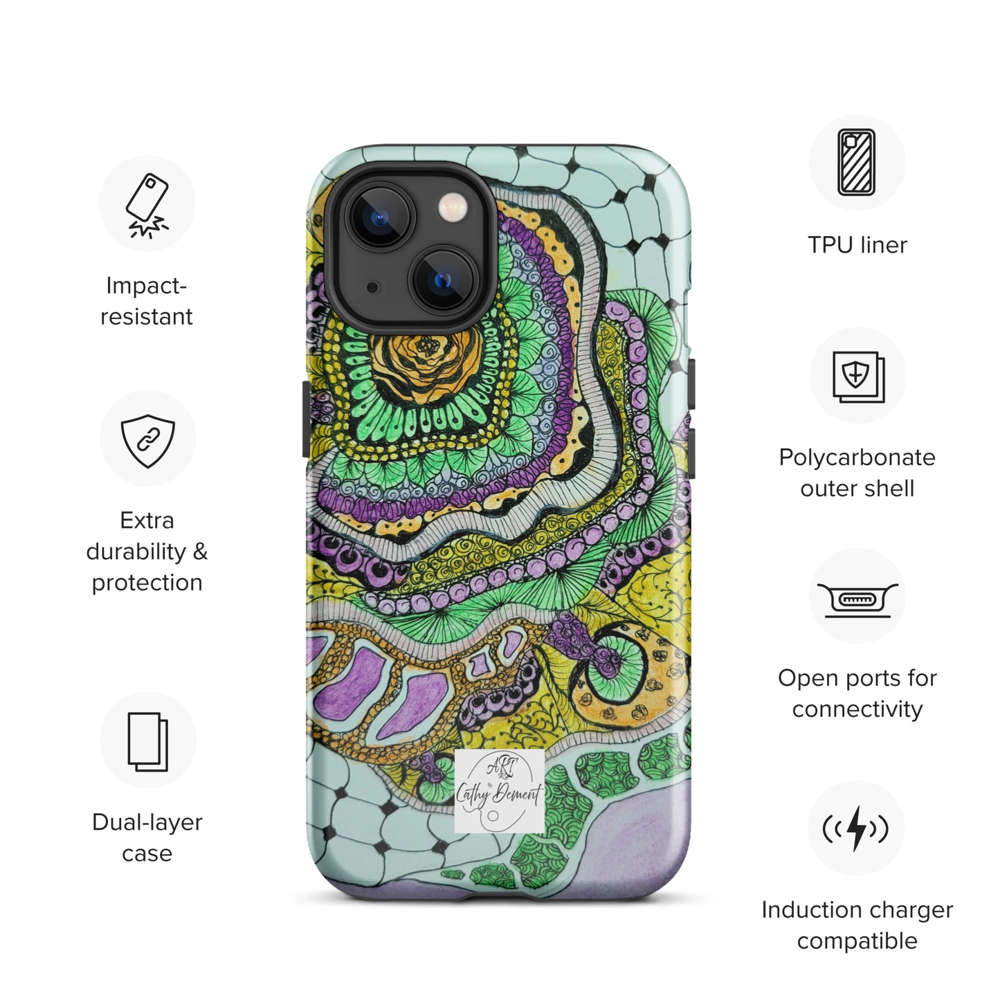 Tough Case for iPhone® - Zen Floral Bliss: Zentangle Design Artwork