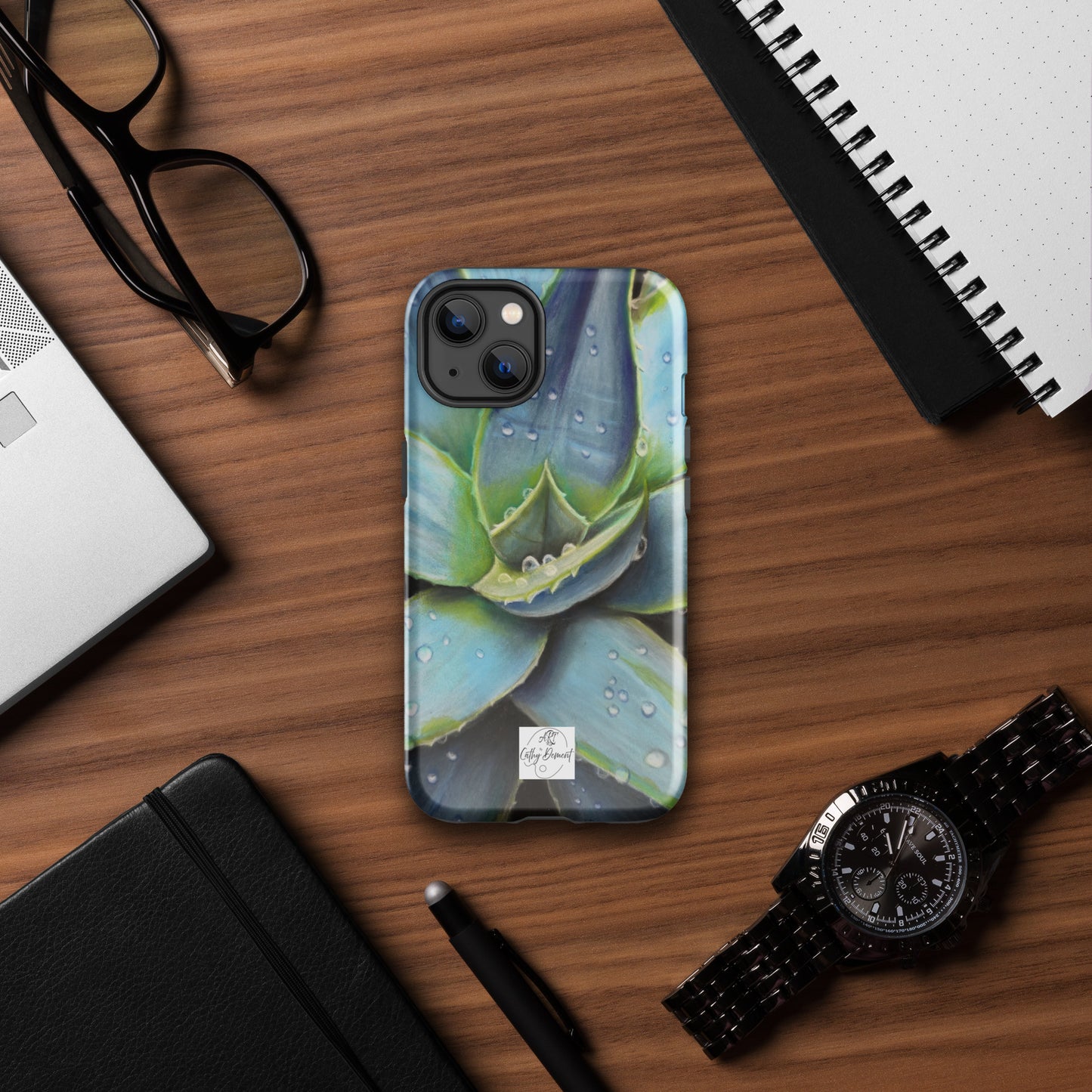 Tough iPhone Case - Desert Jewel , Vibrant Agave Plant with Dew Drops Artwork by Cathy Dement