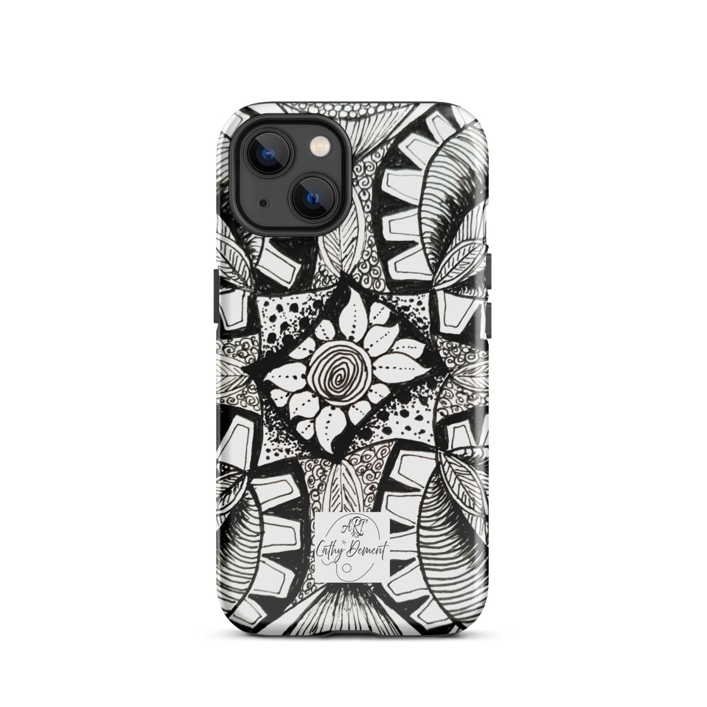 Tough Case for iPhone® - Zen-dala, Monochrome Zentangle, Floral Artwork Design Cellphone Case