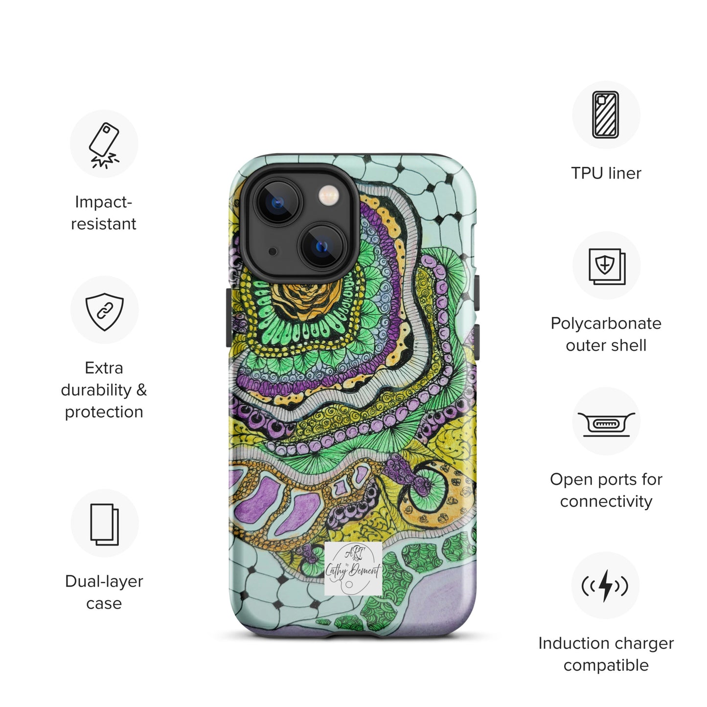 Tough Case for iPhone® - Zen Floral Bliss: Zentangle Design Artwork