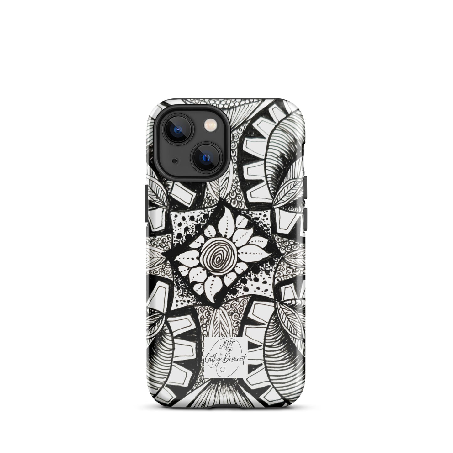 Tough Case for iPhone® - Zen-dala, Monochrome Zentangle, Floral Artwork Design Cellphone Case