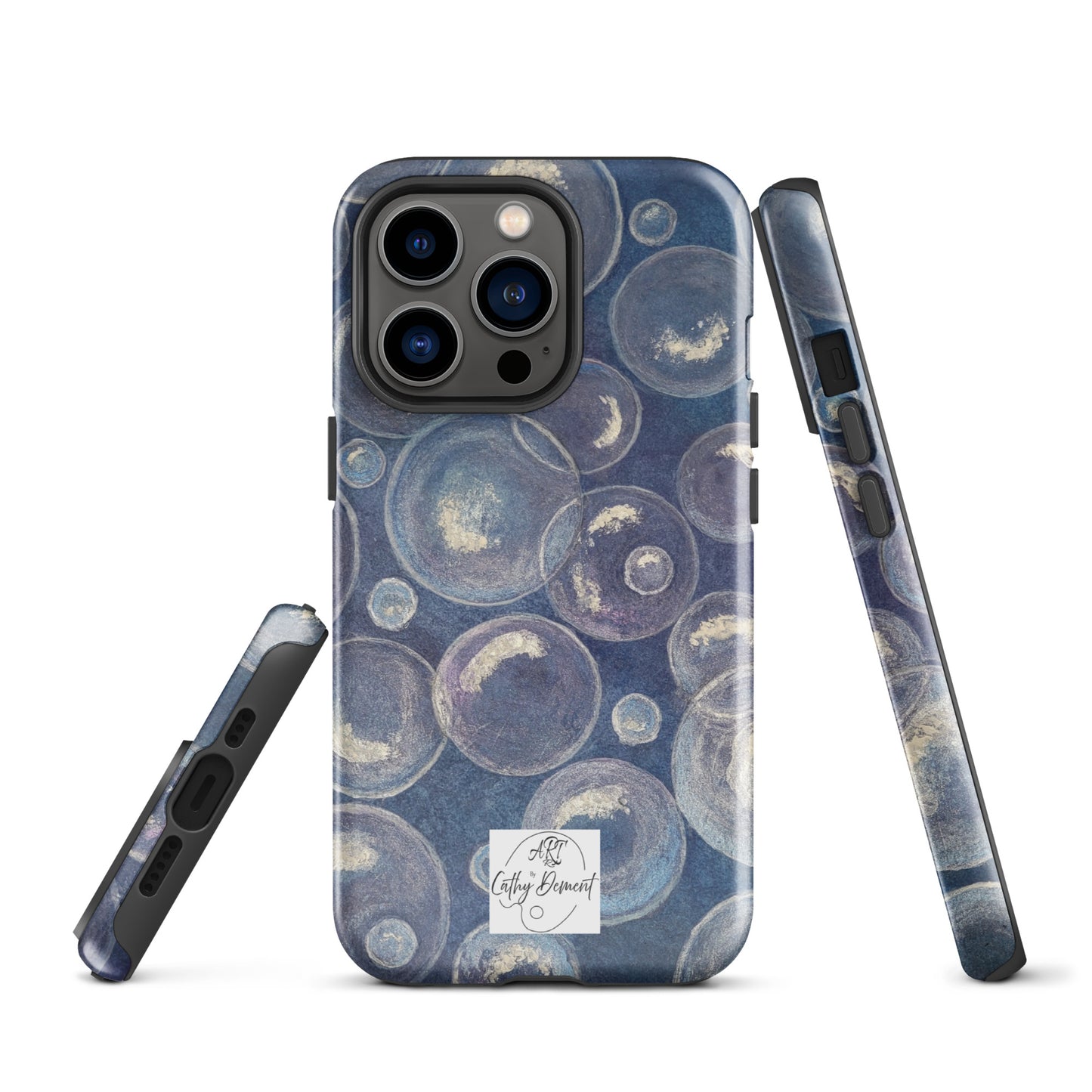 Tough Phone Case for iPhone® - Tranquil Reflections: Blue and White Bubbles Artwork Design