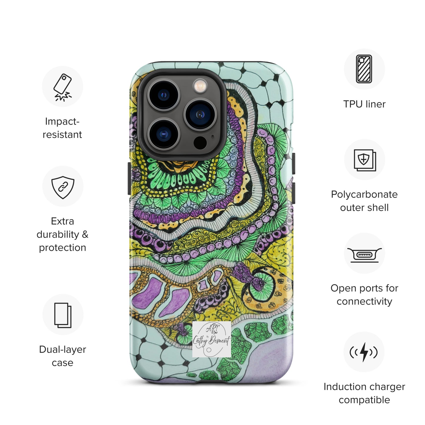 Tough Case for iPhone® - Zen Floral Bliss: Zentangle Design Artwork