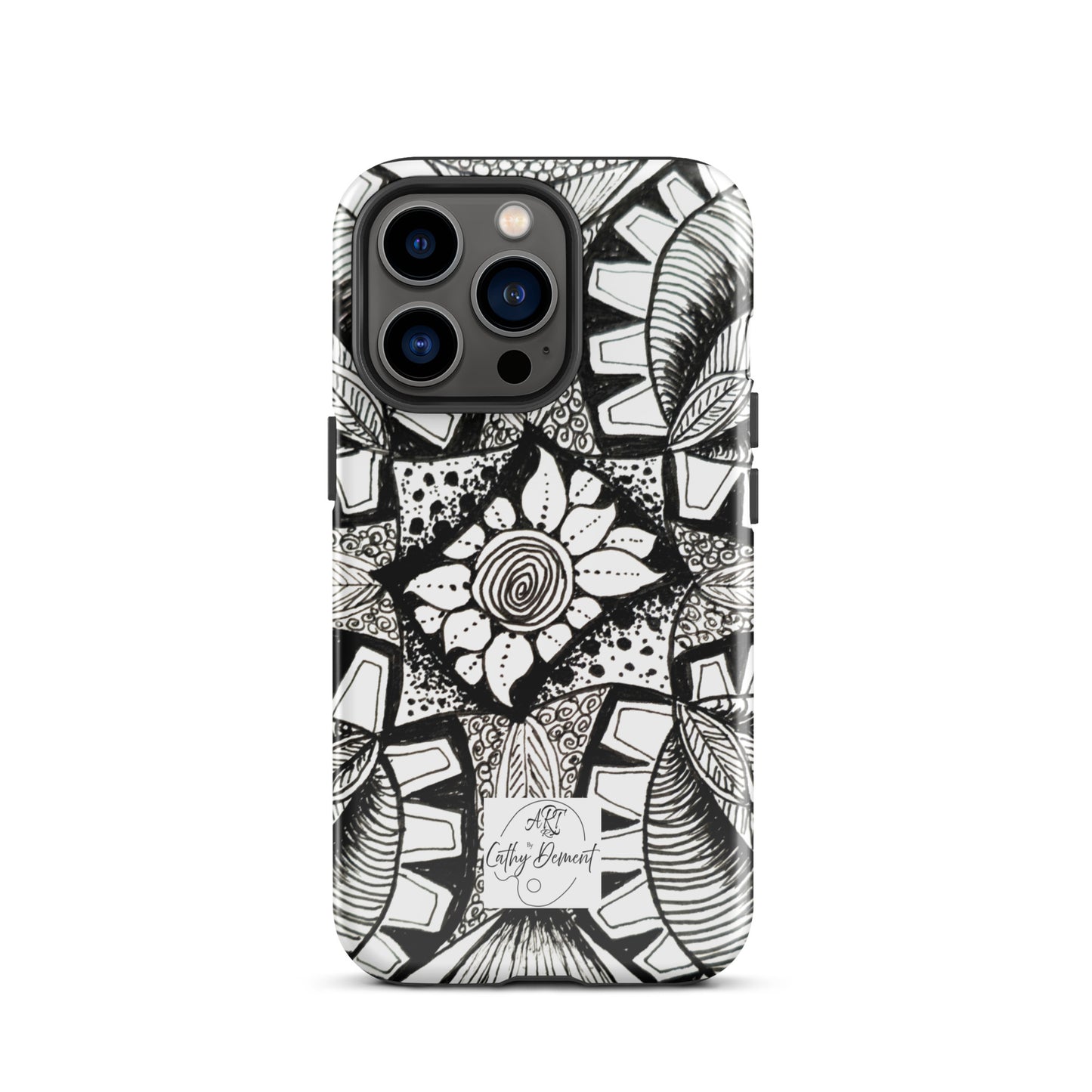 Tough Case for iPhone® - Zen-dala, Monochrome Zentangle, Floral Artwork Design Cellphone Case