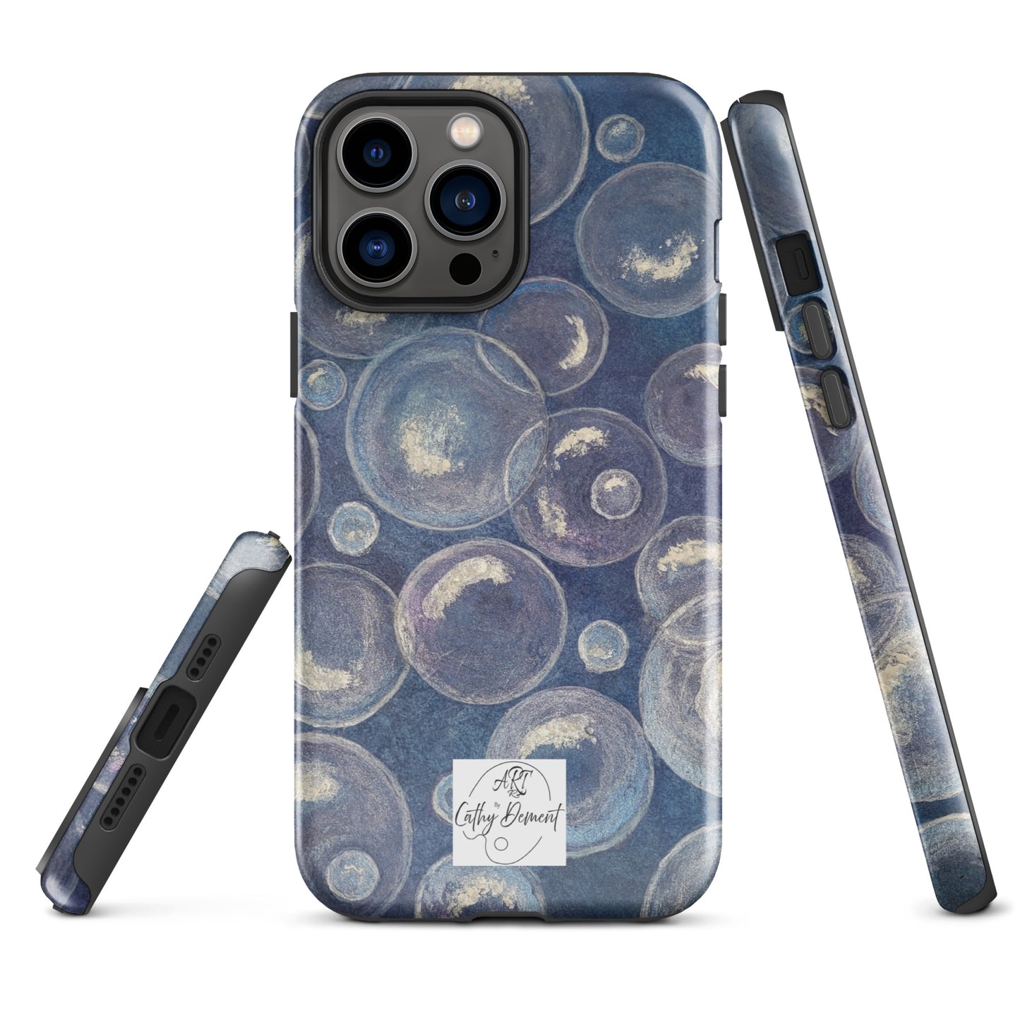 Tough Phone Case for iPhone® - Tranquil Reflections: Blue and White Bubbles Artwork Design