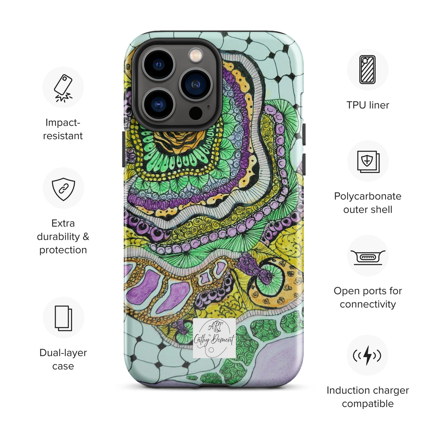 Tough Case for iPhone® - Zen Floral Bliss: Zentangle Design Artwork