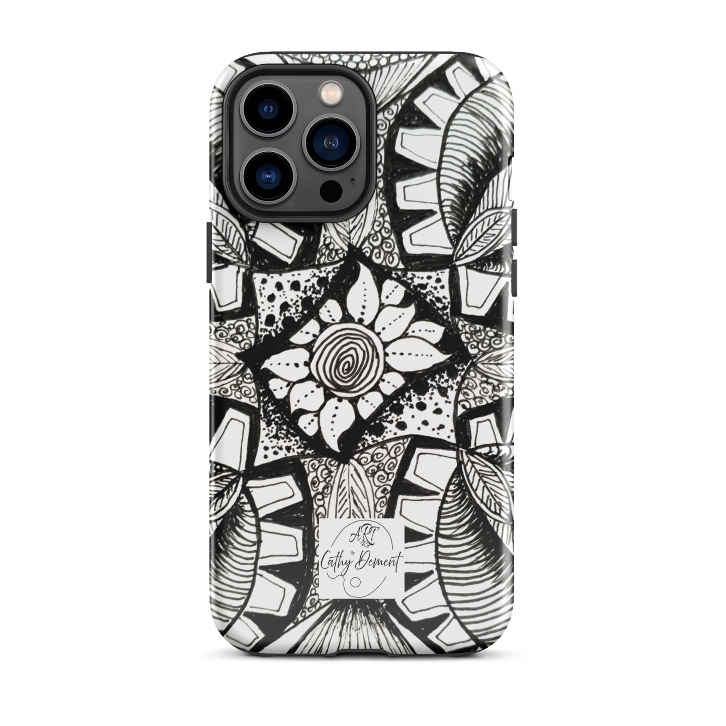 Tough Case for iPhone® - Zen-dala, Monochrome Zentangle, Floral Artwork Design Cellphone Case