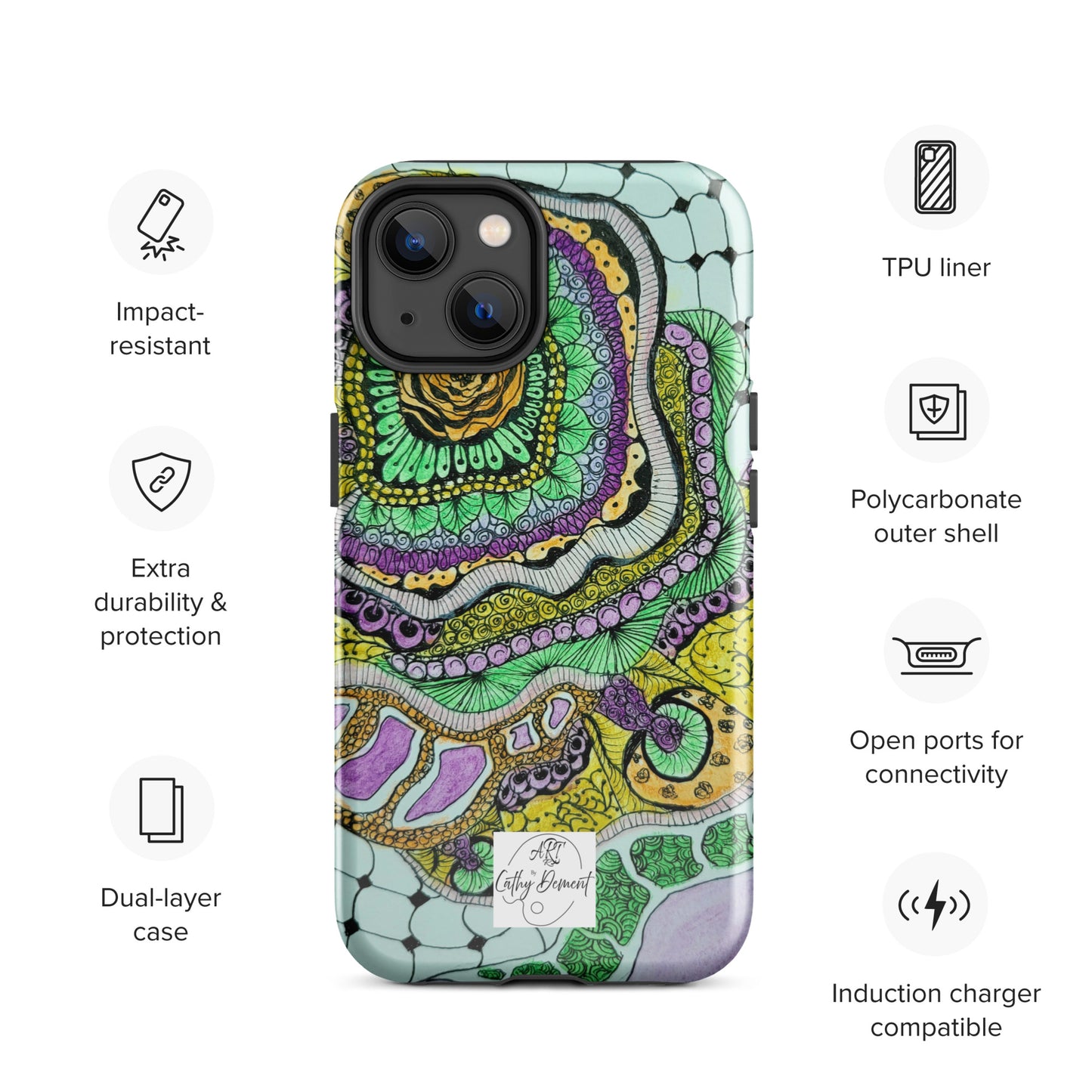 Tough Case for iPhone® - Zen Floral Bliss: Zentangle Design Artwork