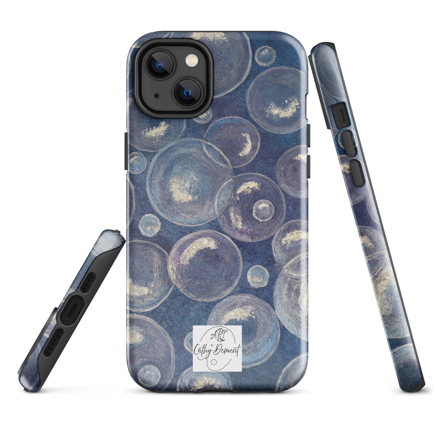 Tough Phone Case for iPhone® - Tranquil Reflections: Blue and White Bubbles Artwork Design