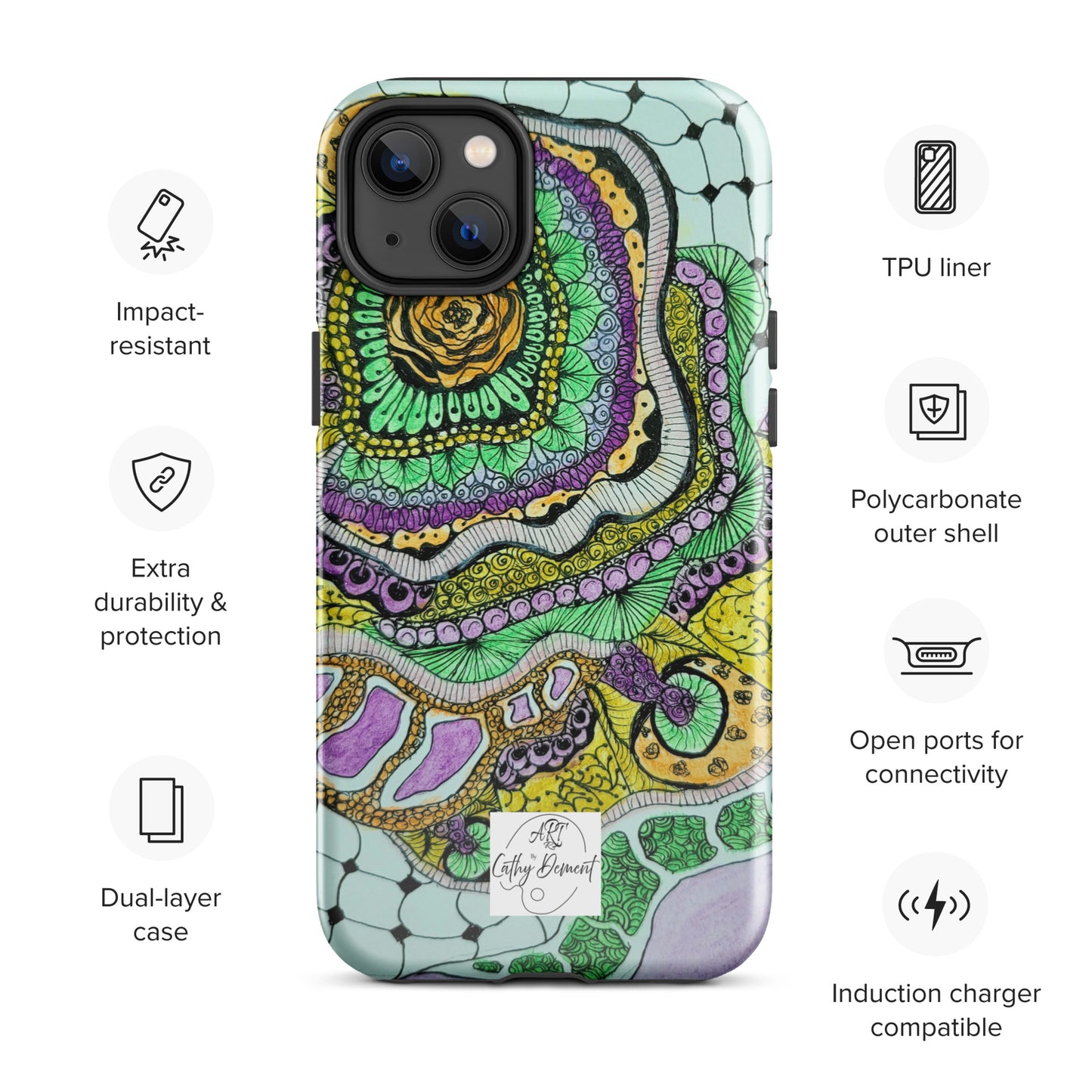 Tough Case for iPhone® - Zen Floral Bliss: Zentangle Design Artwork