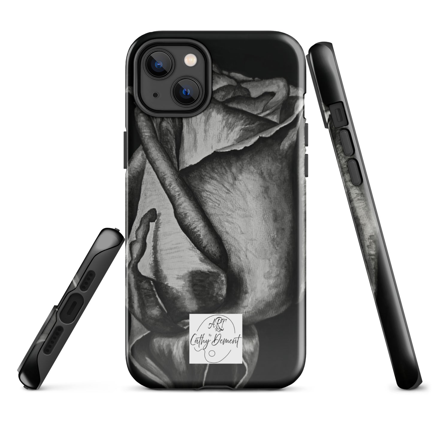 Tough Cell Phone Case for iPhone® - Dusk's Embrace: Monochrome Rose Artwork