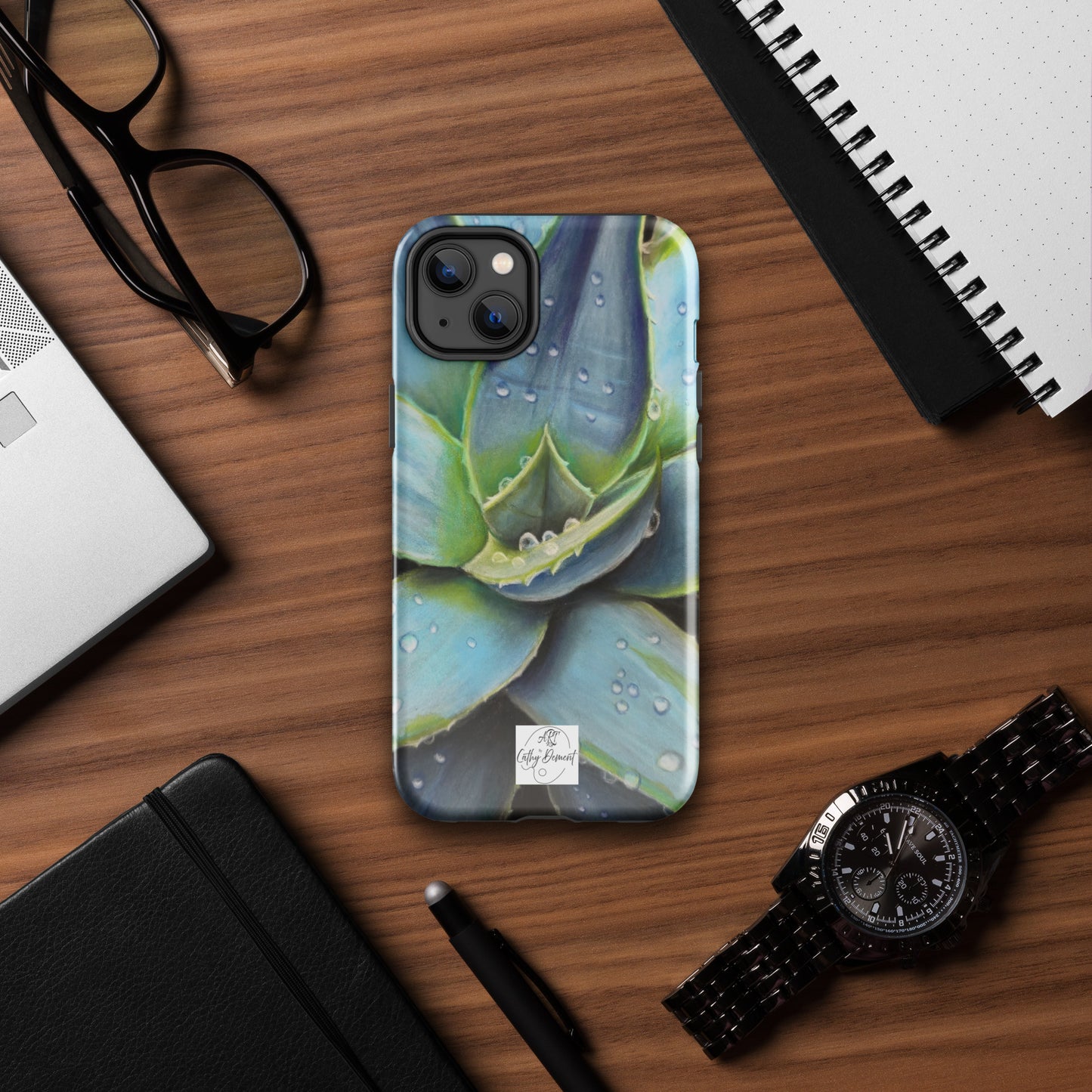 Tough iPhone Case - Desert Jewel , Vibrant Agave Plant with Dew Drops Artwork by Cathy Dement