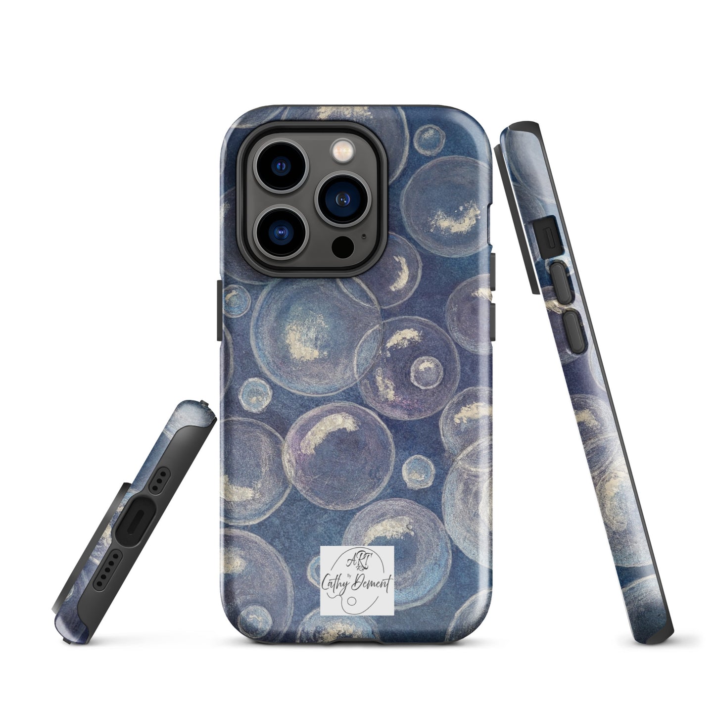 Tough Phone Case for iPhone® - Tranquil Reflections: Blue and White Bubbles Artwork Design