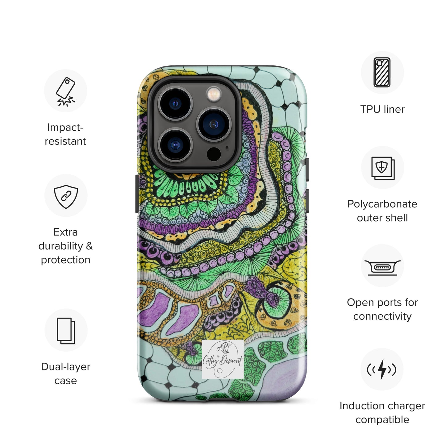 Tough Case for iPhone® - Zen Floral Bliss: Zentangle Design Artwork