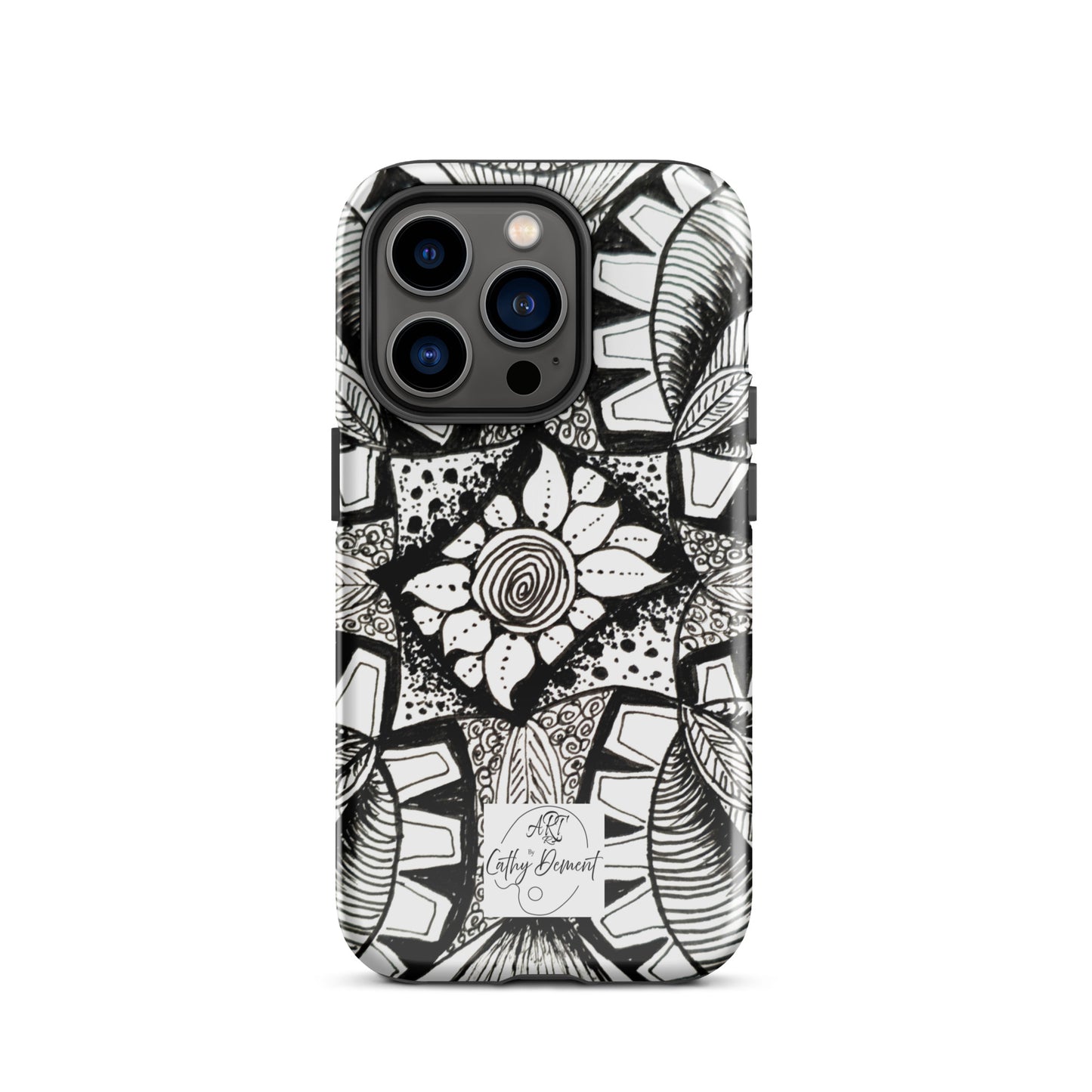 Tough Case for iPhone® - Zen-dala, Monochrome Zentangle, Floral Artwork Design Cellphone Case