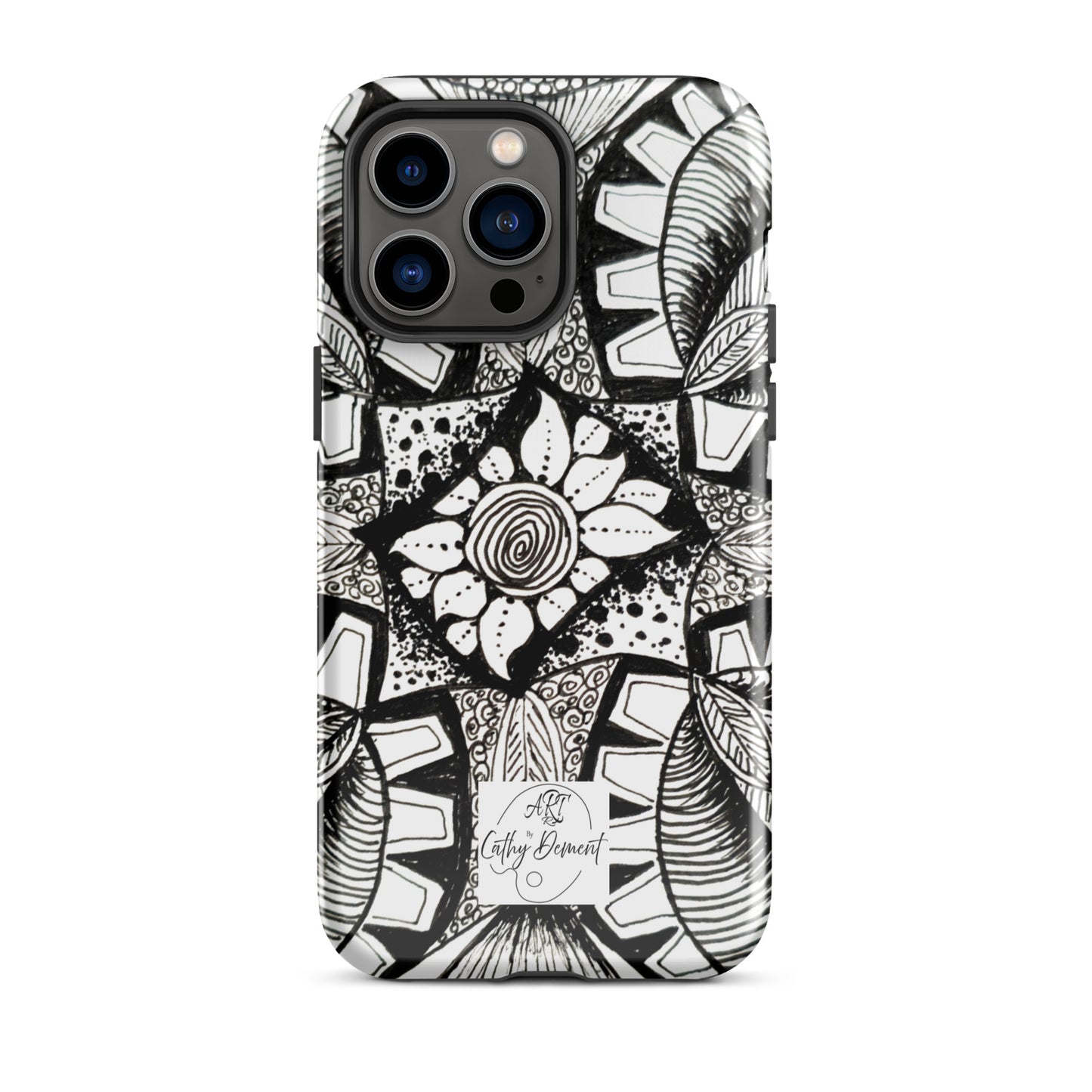 Tough Case for iPhone® - Zen-dala, Monochrome Zentangle, Floral Artwork Design Cellphone Case