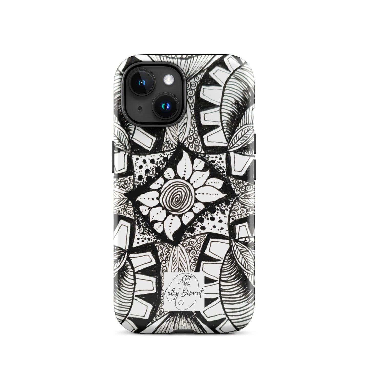 Tough Case for iPhone® - Zen-dala, Monochrome Zentangle, Floral Artwork Design Cellphone Case