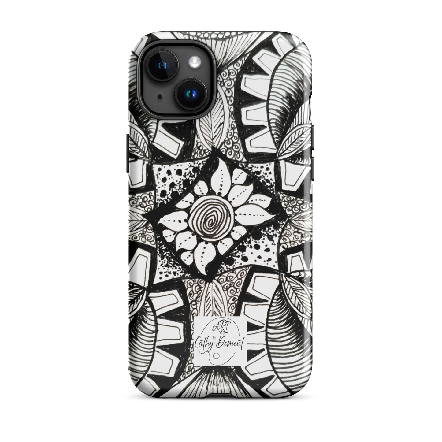 Tough Case for iPhone® - Zen-dala, Monochrome Zentangle, Floral Artwork Design Cellphone Case