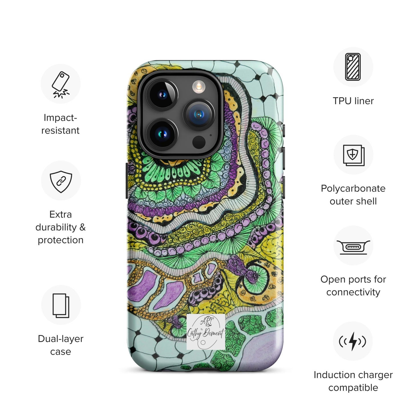 Tough Case for iPhone® - Zen Floral Bliss: Zentangle Design Artwork