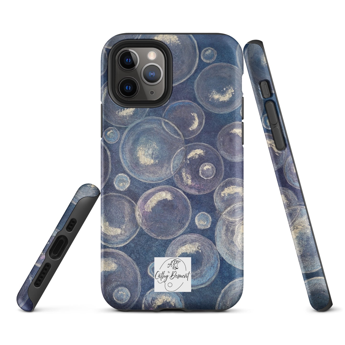 Tough Phone Case for iPhone® - Tranquil Reflections: Blue and White Bubbles Artwork Design