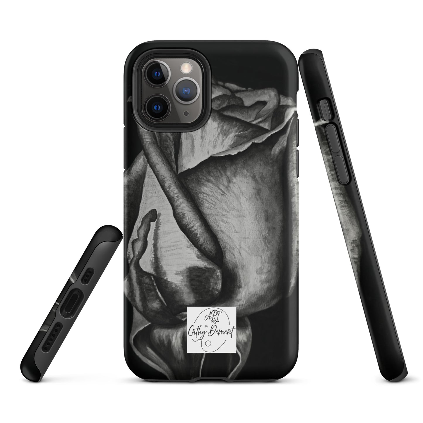 Tough Cell Phone Case for iPhone® - Dusk's Embrace: Monochrome Rose Artwork