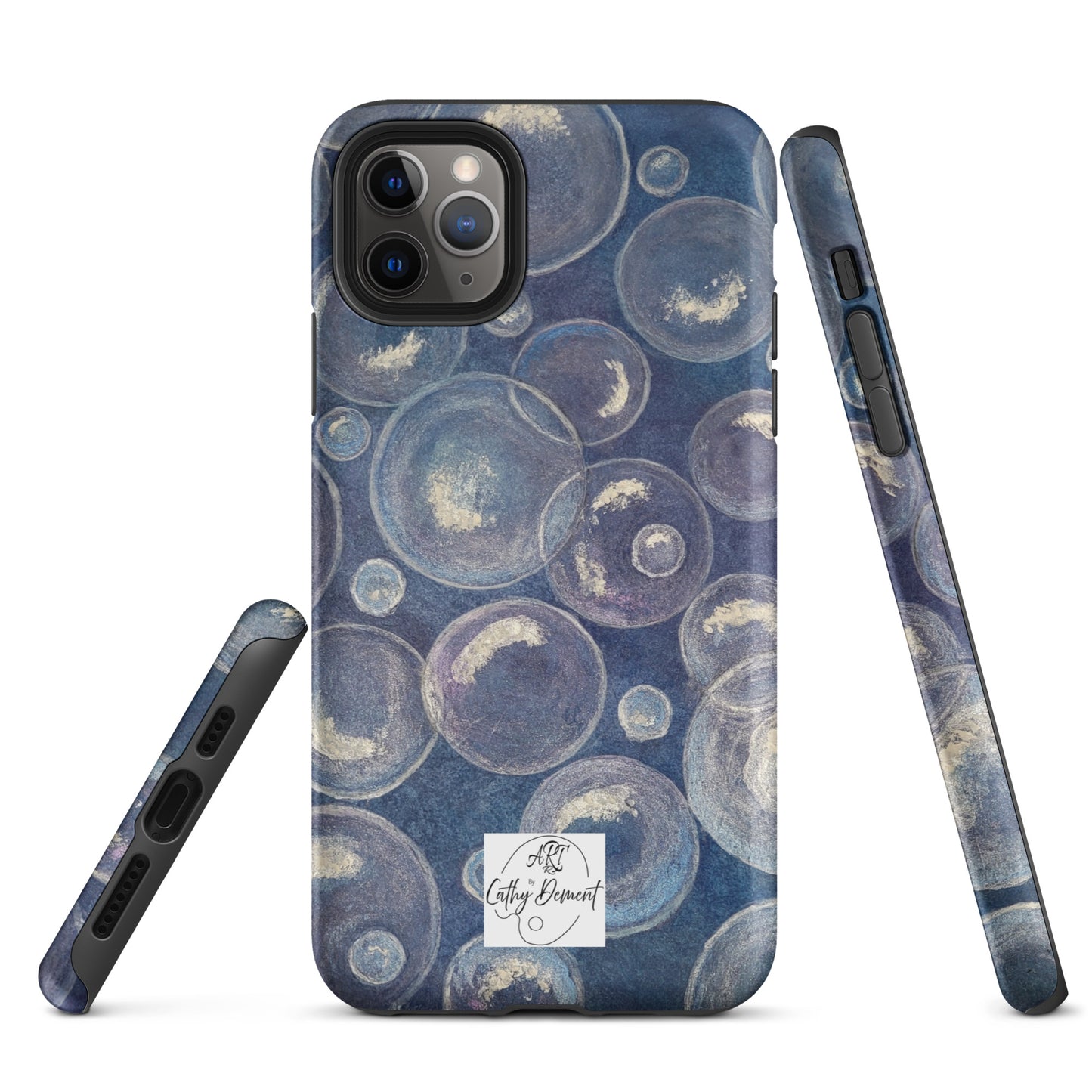 Tough Phone Case for iPhone® - Tranquil Reflections: Blue and White Bubbles Artwork Design