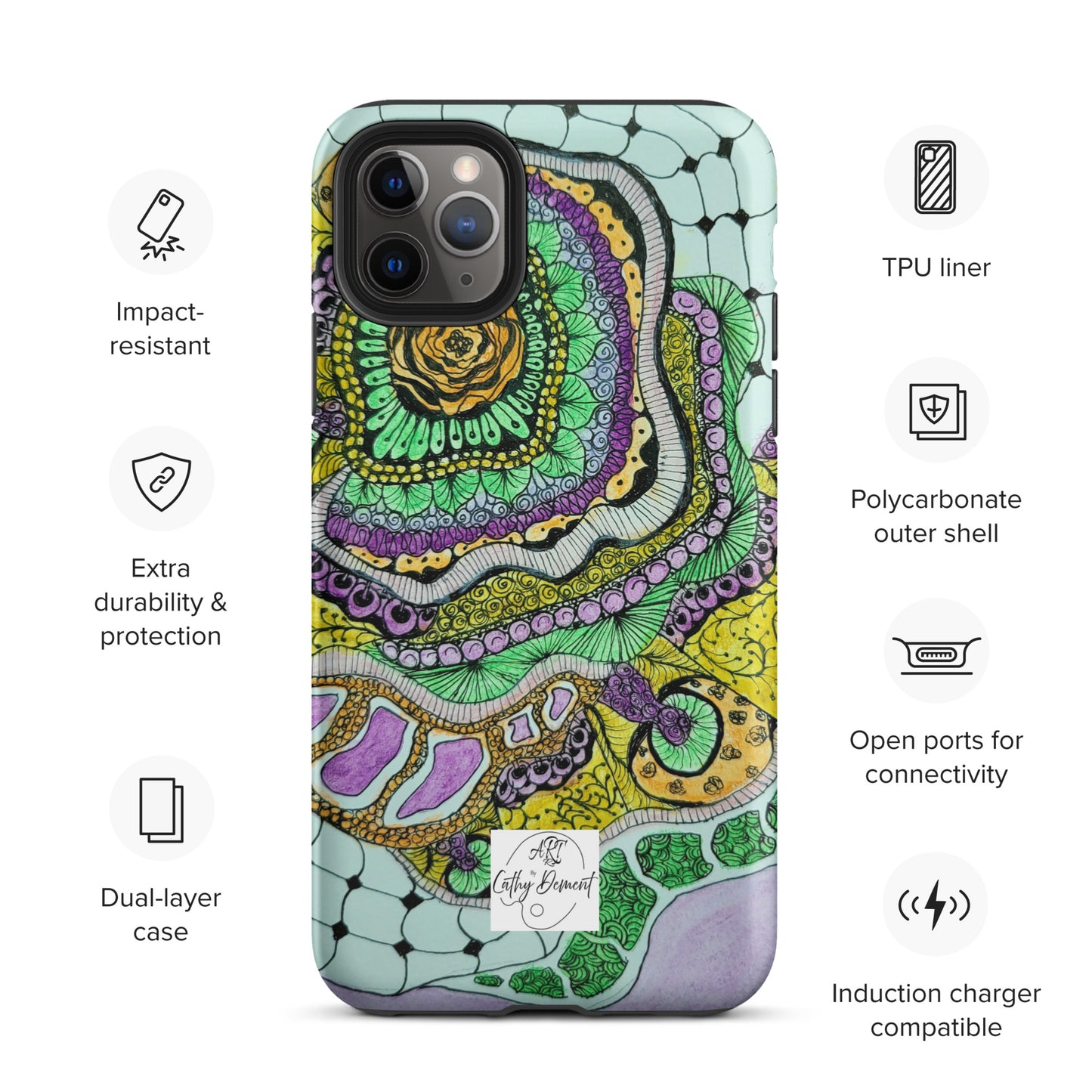 Tough Case for iPhone® - Zen Floral Bliss: Zentangle Design Artwork