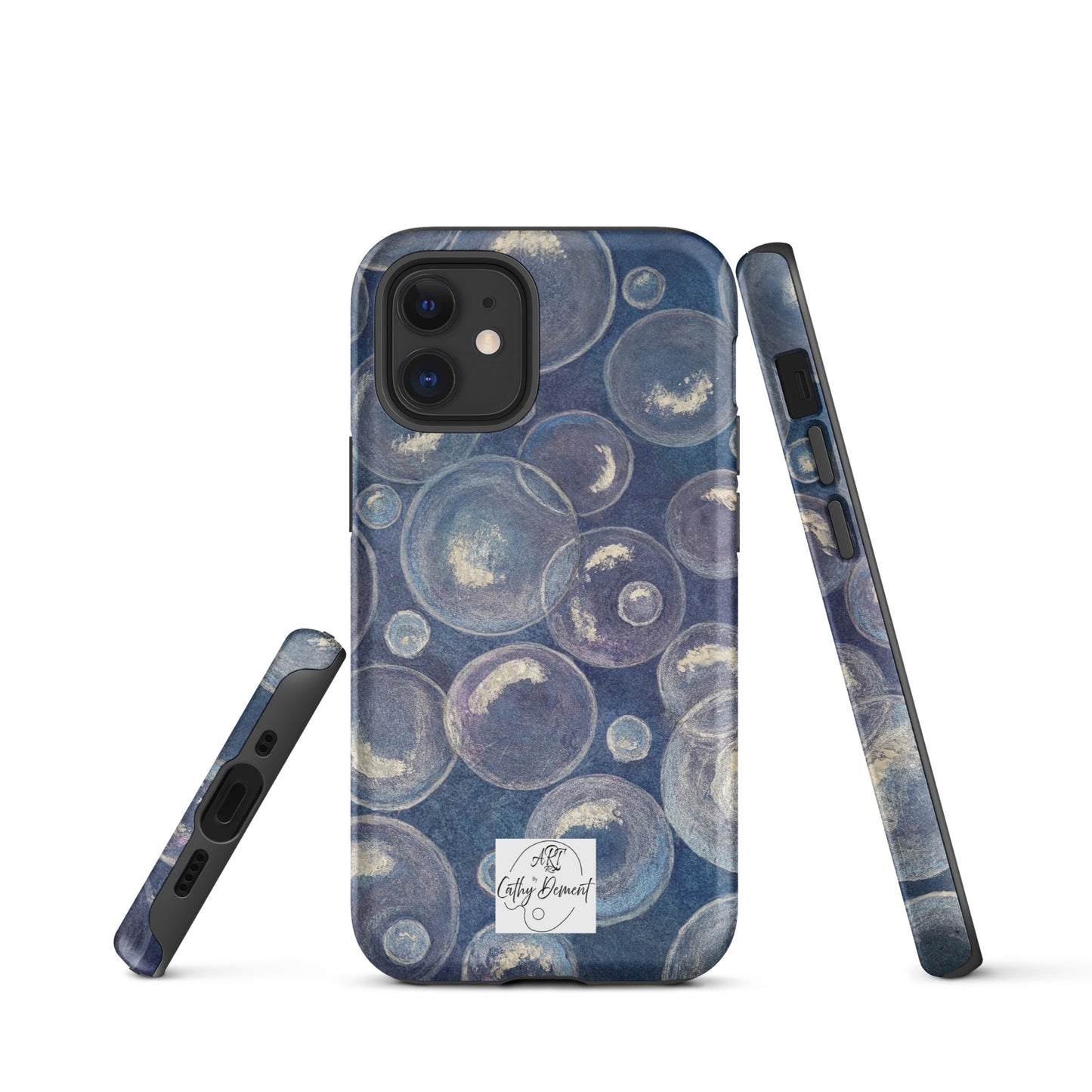 Tough Phone Case for iPhone® - Tranquil Reflections: Blue and White Bubbles Artwork Design