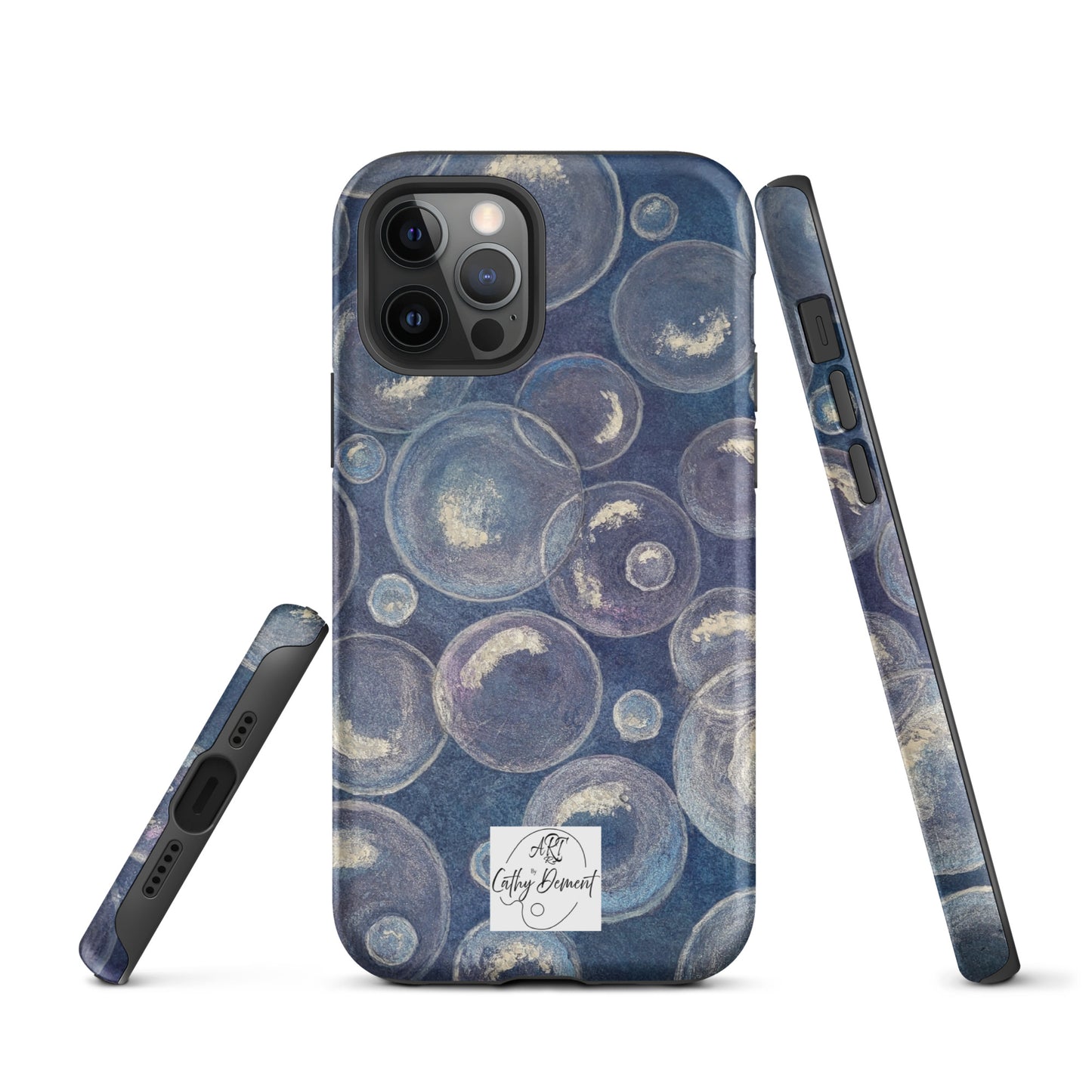 Tough Phone Case for iPhone® - Tranquil Reflections: Blue and White Bubbles Artwork Design