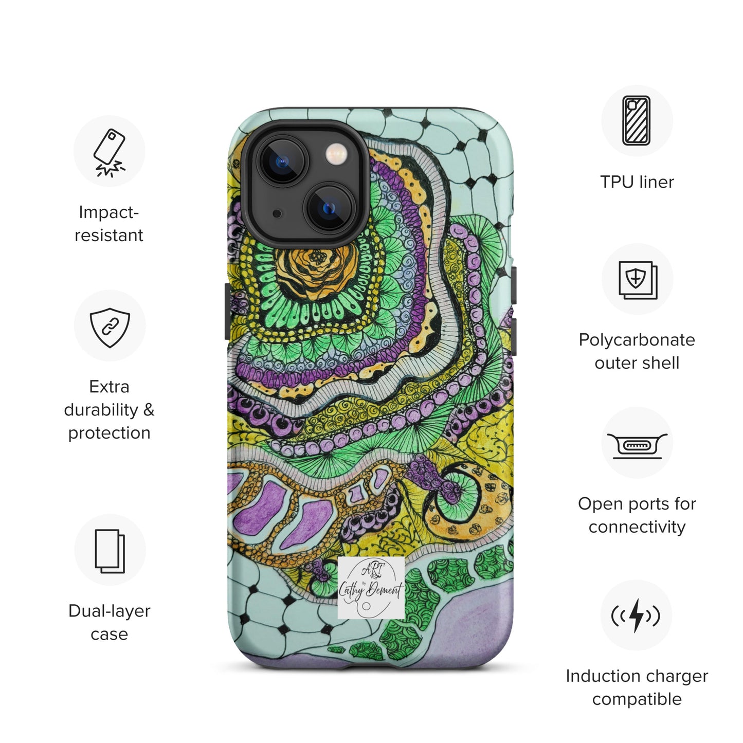 Tough Case for iPhone® - Zen Floral Bliss: Zentangle Design Artwork