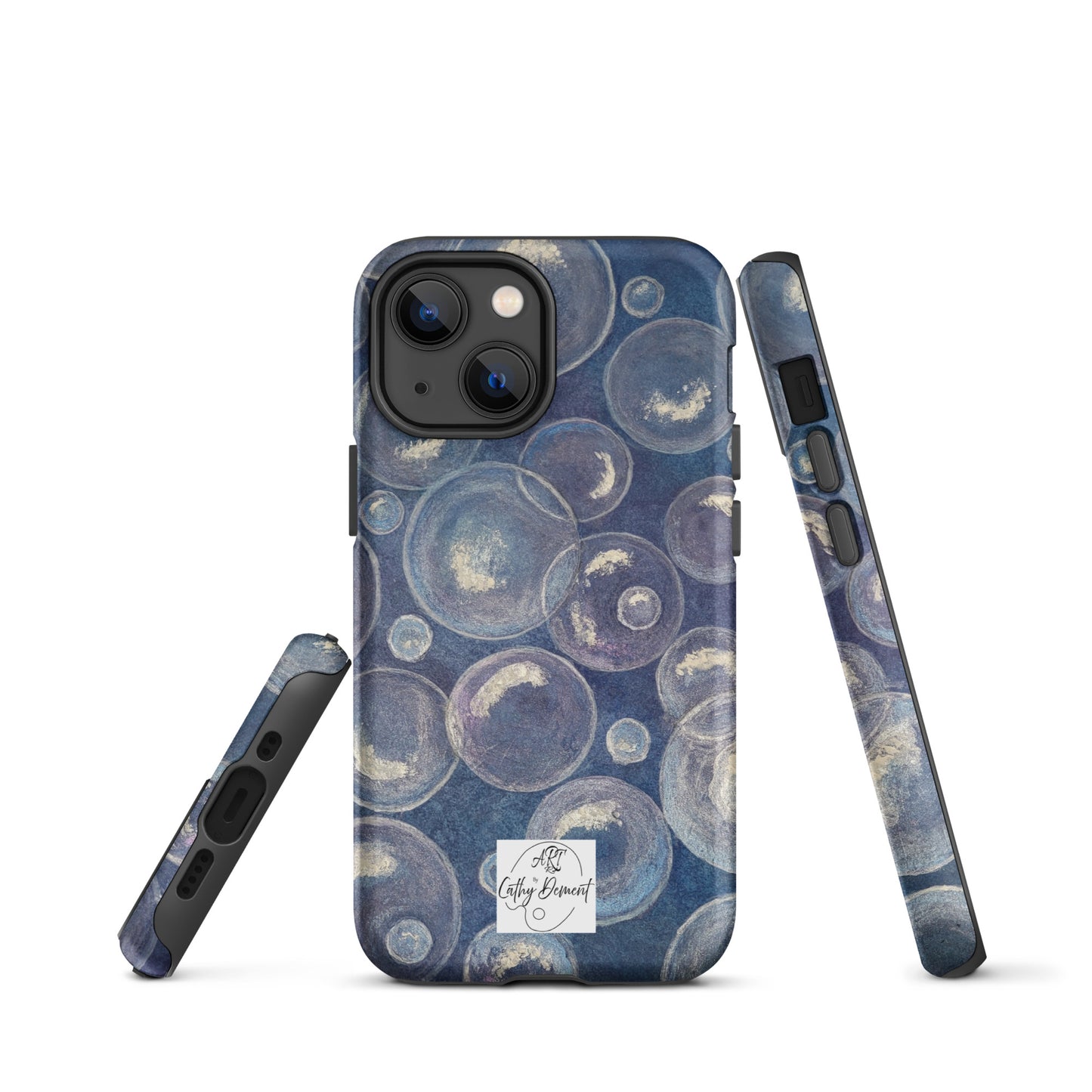 Tough Phone Case for iPhone® - Tranquil Reflections: Blue and White Bubbles Artwork Design